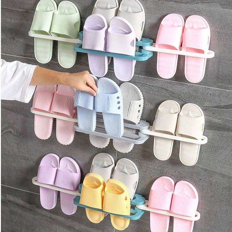 Kệ Dán Tường Cài Dép Thông Minh 3 ĐÔI - Gấp Gọn - Siêu Chắc Tiện Dụng - Kệ Gài Dép