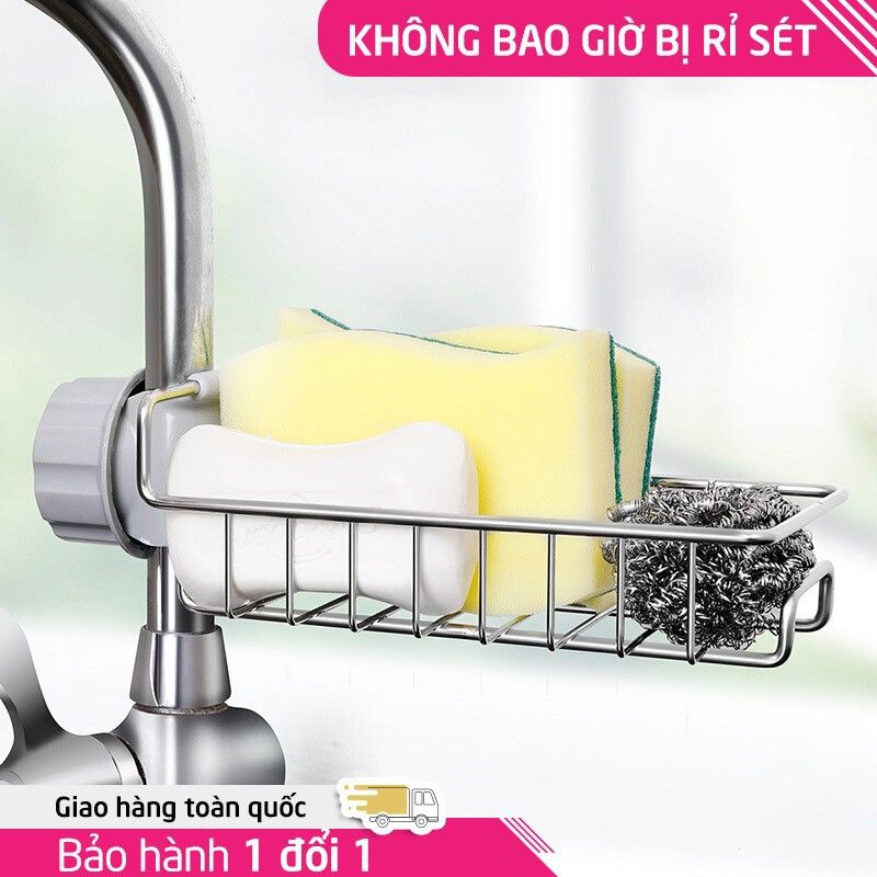 Giỏ Inox Gắn Vòi Rửa Bát Tiện Lợi - Không Rỉ / Giá Treo Vòi Inox Đựng Đồ , Giẻ Rửa Chén Bát - Giỏ Inox Treo Vòi