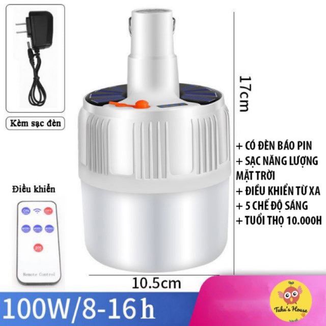 Đèn Led Tích Điện Năng Lượng Mặt Trời Siêu Sáng Có Điều Khiển Từ Xa Công Suất 100W 5 Chế Độ Sáng- Có Cả Sạc Điện - YT:02 - Đèn Led Tích Điện