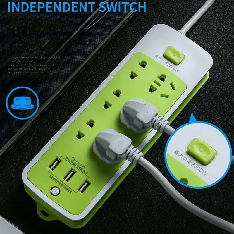 Ổ Điện Đa Năng 9 Cổng - Tích Hợp 3 Cổng Sạc Điện Thoại - Ổ Cắm Truyền 2m An Toàn Công Suất 4kW, Có Thể Cắm Được Ổ 3 Chân - Ổ Điện Đa Năng
