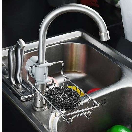 Giỏ Inox Gắn Vòi Rửa Bát Tiện Lợi - Không Rỉ / Giá Treo Vòi Inox Đựng Đồ , Giẻ Rửa Chén Bát - Giỏ Inox Treo Vòi