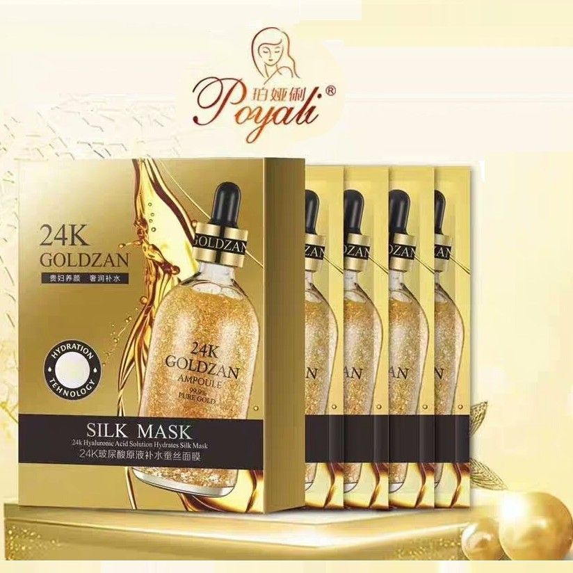 [HỘP 10 MIẾNG]Mặt Nạ Vàng 24K GOLDZAN SILK MASK POYALI Trẻ Hóa Làn Da Căng Mịn Sáng Trắng - Hộp 10 miếng