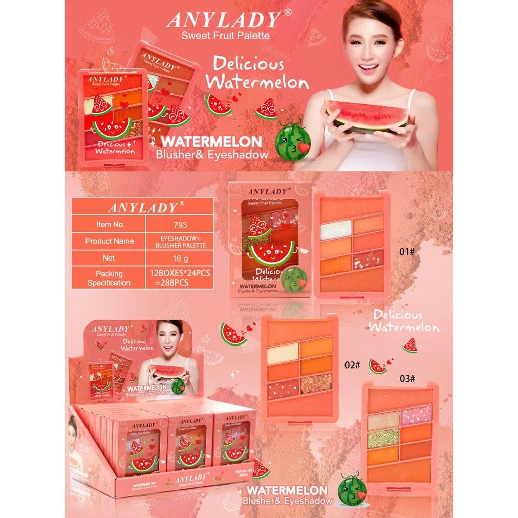 PHẤN MẮT KÈM PHẤN MÁ DƯA HẤU ANYLADY DELICIOUS WATERMELON MÃ NO:793 - Mắt & Má NO793