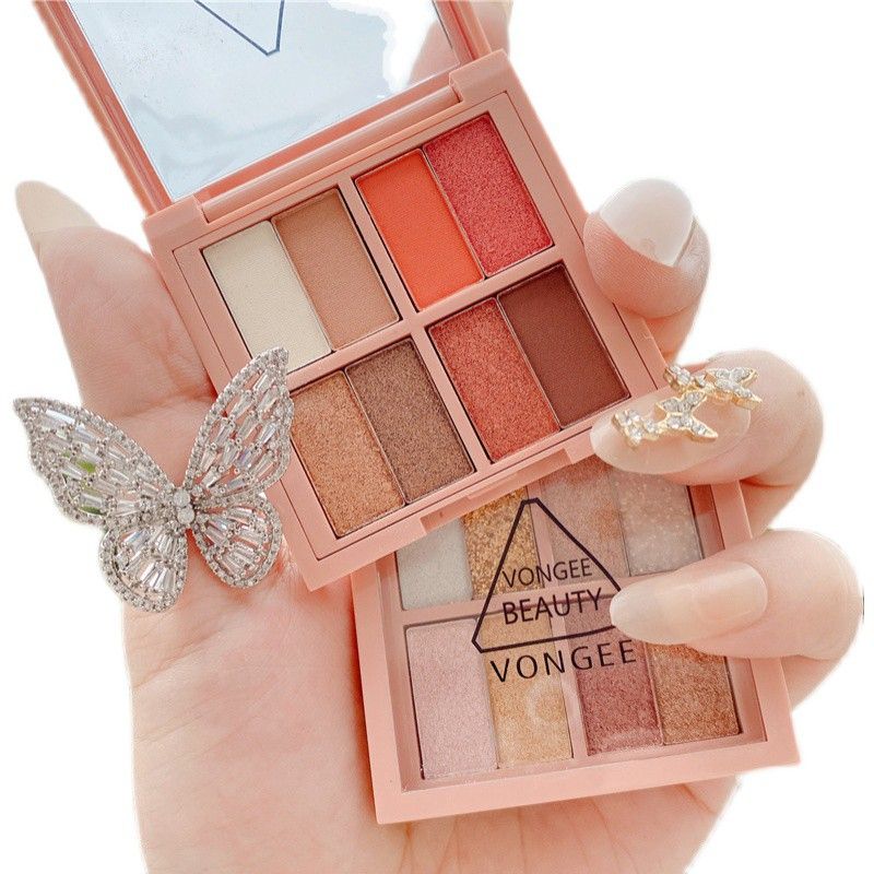 Phấn Mắt Vongee Beauty 8 Màu Lì Và Ánh Ngọc Trai Kết Hợp Trang Điểm Kháng Nước - 8 ô vongee beauty