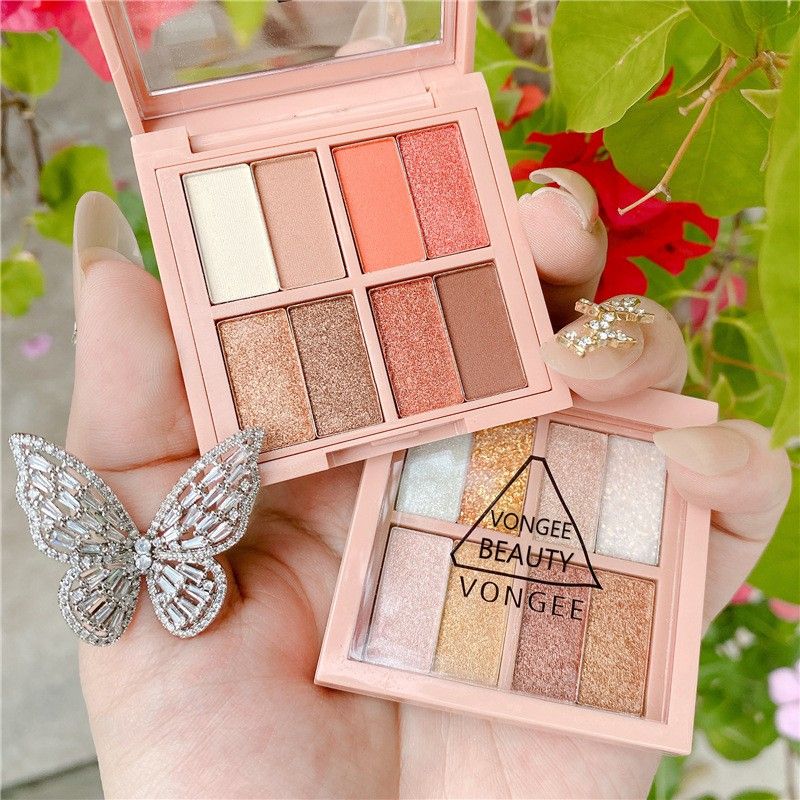 Phấn Mắt Vongee Beauty 8 Màu Lì Và Ánh Ngọc Trai Kết Hợp Trang Điểm Kháng Nước - 8 ô vongee beauty