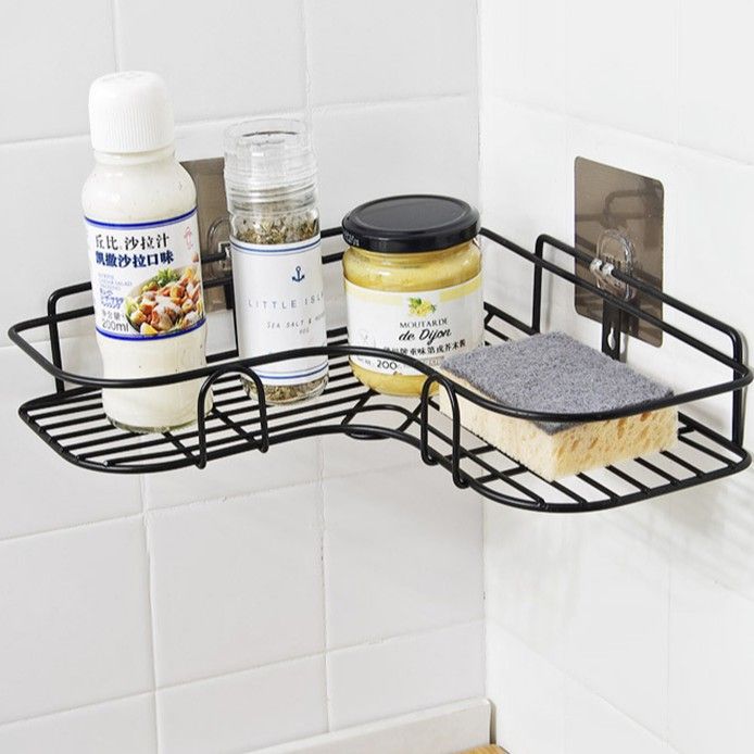 Kệ Góc Nhà Tắm Inox Sơn Đen Tĩnh Điện Không Rỉ Dán Tường Sang Chảnh Tiện Lợi - Kệ Góc Đen Nhà Tắm