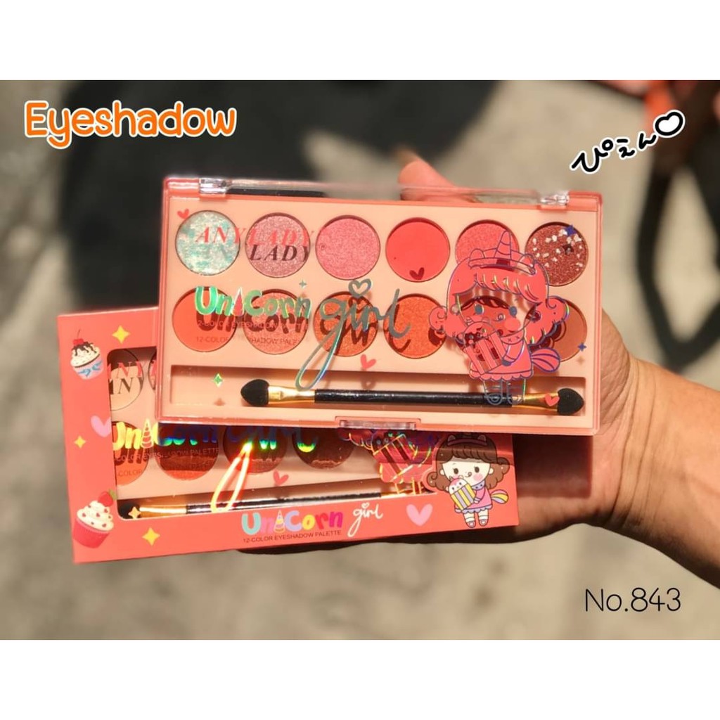 Phấn Mắt 12 Ô Tròn Đủ Tone Màu Nhũ Lì Unicorn Girl ANYLADY Mã 843 - ANYLADY 843