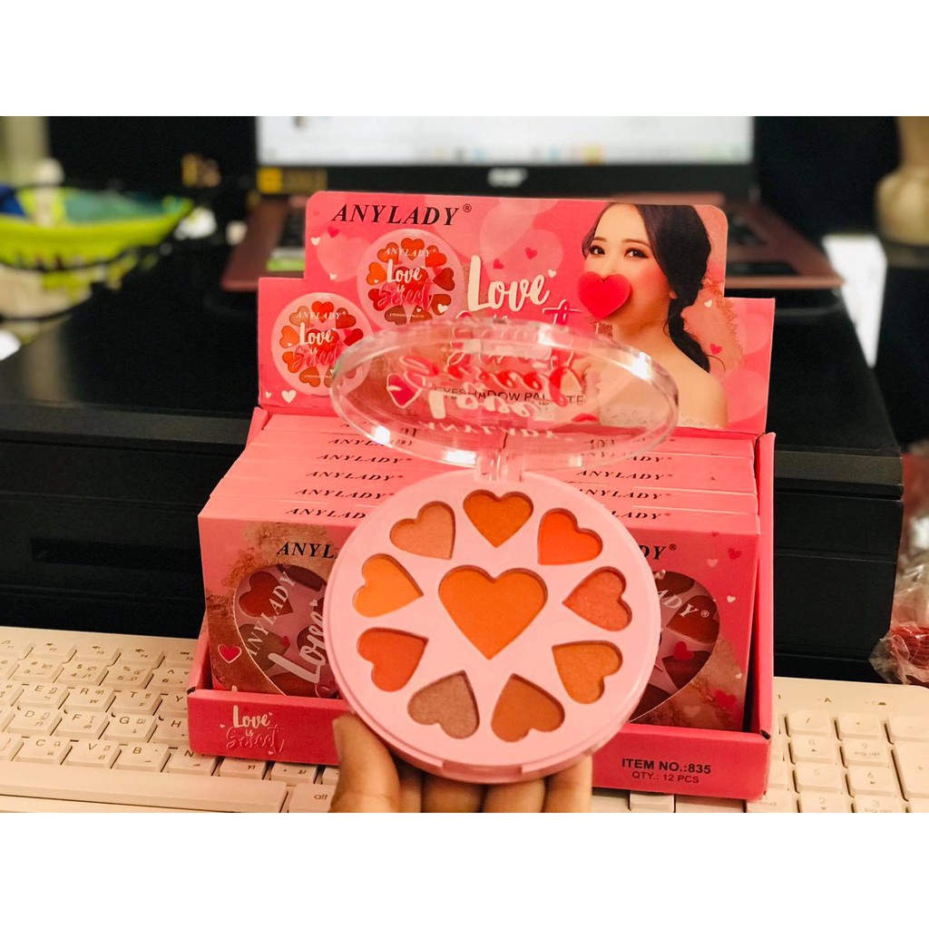 Bảng Phấn Mắt Kèm Phấn Má Và Phấn Nền Nhũ 10 Ô Trái Tim Love&Sweet ANYLADY Mã 835 - ANYLADY 835