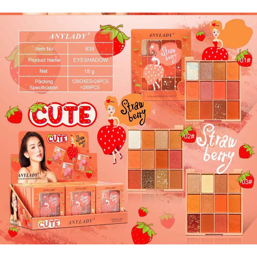 Phấn Mắt 12 Ô Dâu Tây ANYLADY STRAWBERRY Mã 839 - ANYLADY 839