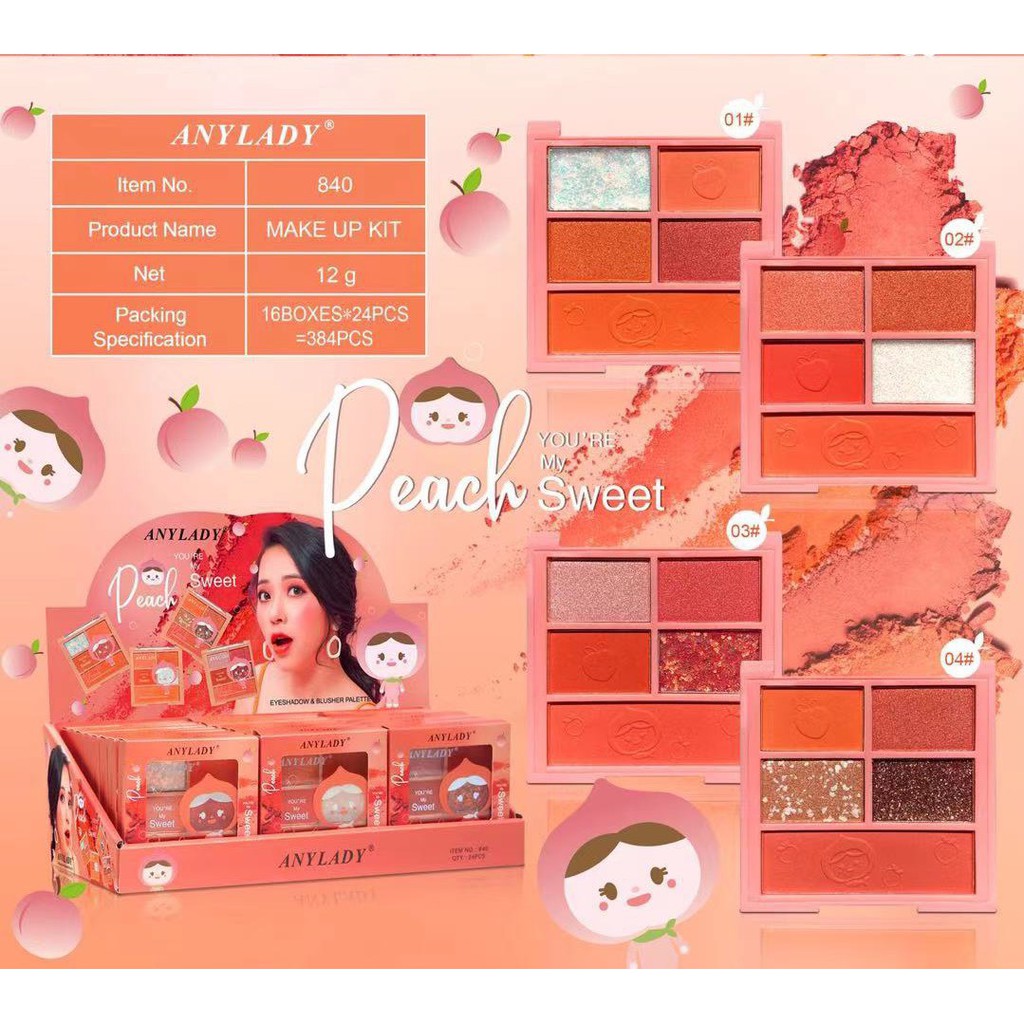 Bảng Phấn Mắt Kèm Phấn Má 5 Ô ANYLADY Peach Sweet Mã 840 - ANYLADY No 840