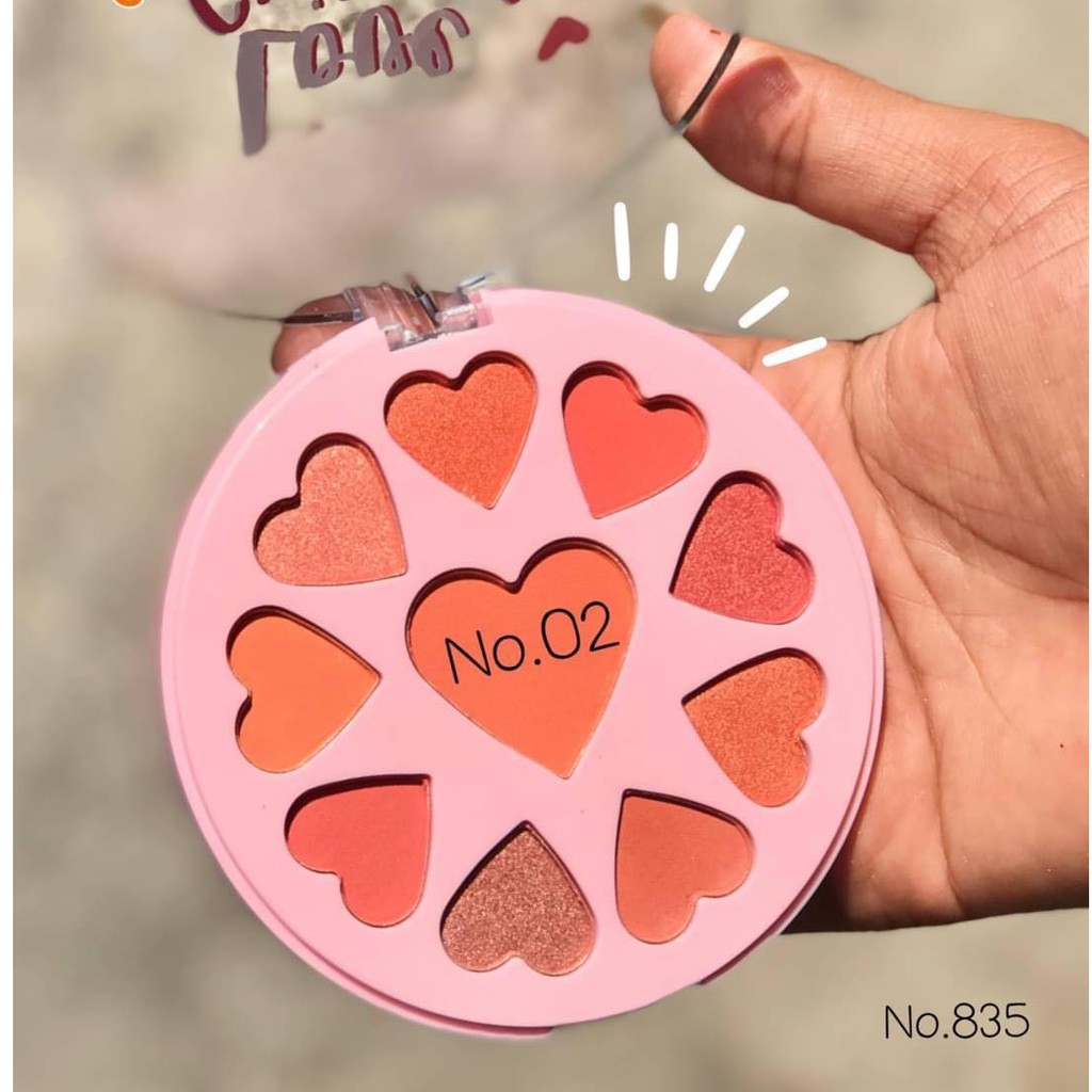 Bảng Phấn Mắt Kèm Phấn Má Và Phấn Nền Nhũ 10 Ô Trái Tim Love&Sweet ANYLADY Mã 835 - ANYLADY 835