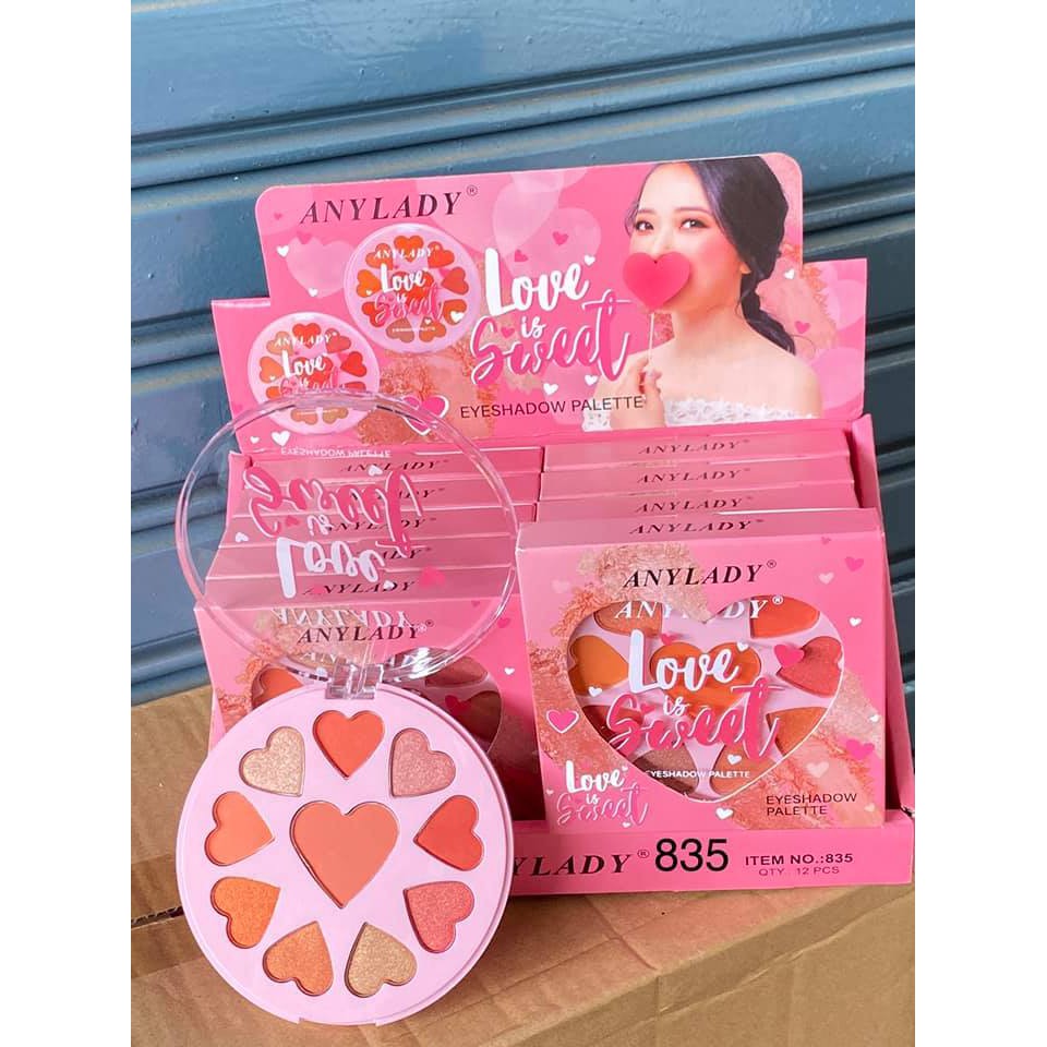 Bảng Phấn Mắt Kèm Phấn Má Và Phấn Nền Nhũ 10 Ô Trái Tim Love&Sweet ANYLADY Mã 835 - ANYLADY 835
