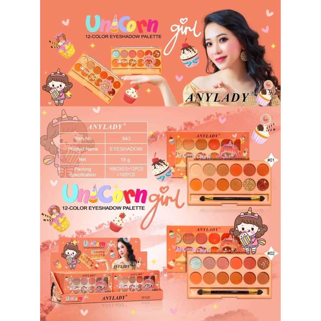 Phấn Mắt 12 Ô Tròn Đủ Tone Màu Nhũ Lì Unicorn Girl ANYLADY Mã 843 - ANYLADY 843