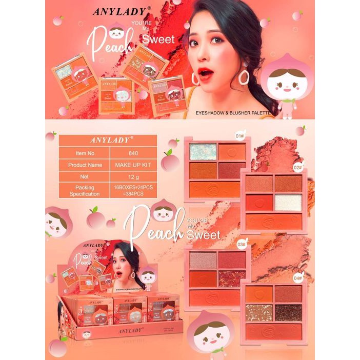 Bảng Phấn Mắt Kèm Phấn Má 5 Ô ANYLADY Peach Sweet Mã 840 - ANYLADY No 840