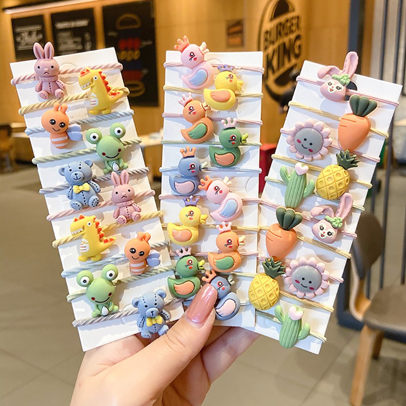 Set 10 Dây Thun Buộc Tóc Gấu Thỏ Hoa Quả Hoạt Hình Cho Bé - Mẫu Ngẫu Nhiên