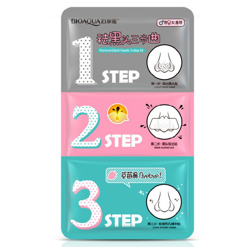 SET 3 BƯỚC MẶT NẠ BIOAQUA LỘT MỤN ĐẦU ĐEN Ở MŨI - Set 3 Bước Lột Mụn