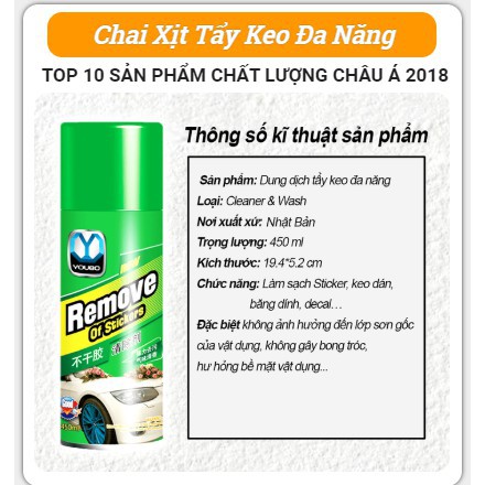 Xịt Tẩy Vết Keo,Vết Băng Dính Trên Ô Tô Và Đồ Vật REMOVE OF STICKER YOUBO - CHAI XANH LÁ