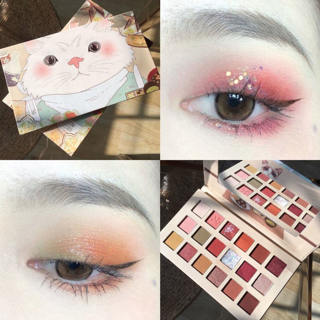 Bảng Phấn Mắt 18 Màu Hình Mèo Trắng Siêu Cute - Phấn Mắt 18 Ô MÈO TRẮNG - BẢNG 18 Ô MÈO