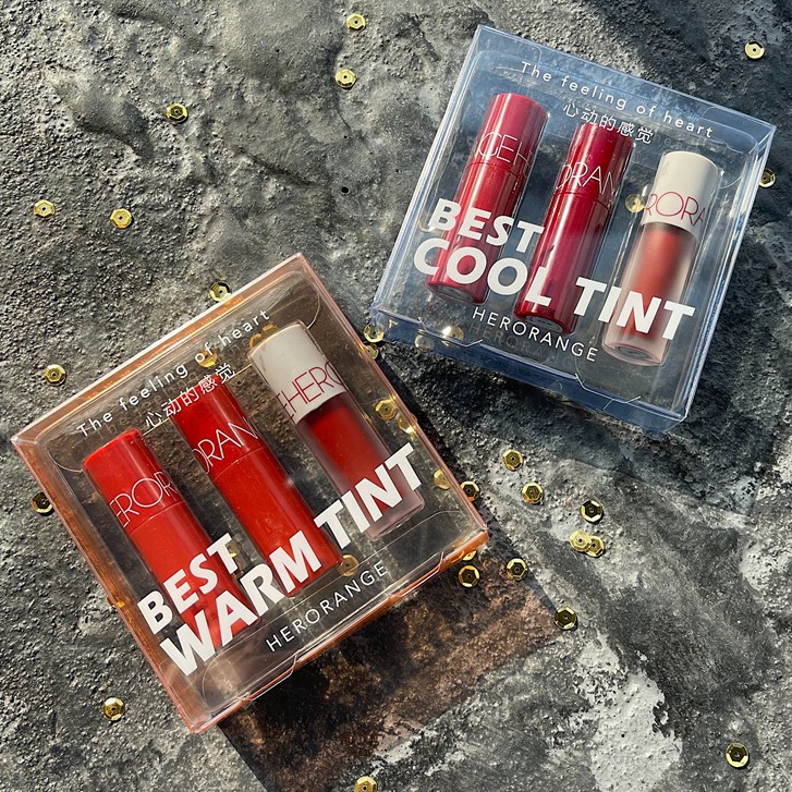 Set Son Kem Lì HERORANGE BEST TINT COOL & WARM 2 Tone Màu Ấm Lạnh Siêu Hot - BEST WARM TINT