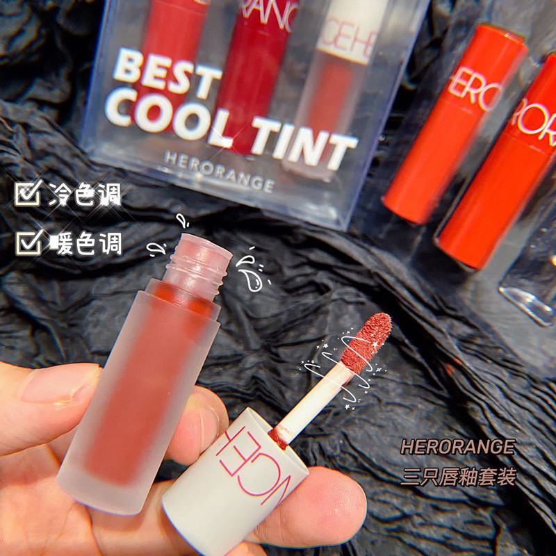 Set Son Kem Lì HERORANGE BEST TINT COOL & WARM 2 Tone Màu Ấm Lạnh Siêu Hot - BEST COOL TINT