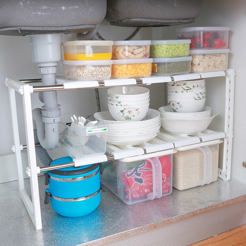 Kệ 2 Tầng Để Đồ Tiện Dụng - Kệ Gầm Bếp - Kệ Giày Dép - Tự Do Điều Chỉnh Độ Cao Rộng - Kệ 2 Tầng Gầm Bếp