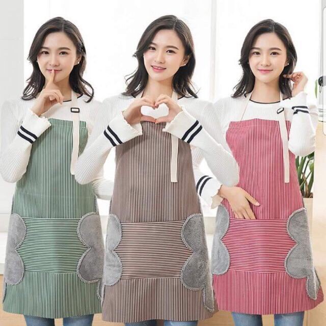Tạp Dề Cao Cấp Chống Thấm - Có Túi - Có Chỗ Lau Tay Họa Tiết Kẻ Sọc - Màu Ngẫu Nhiên