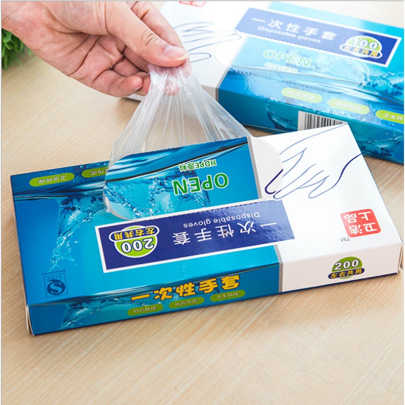 Hộp 200 Chiếc Găng Nilon Dùng 1 Lần - LOẠI CŨ CHỮ TÀU - Hộp 200c