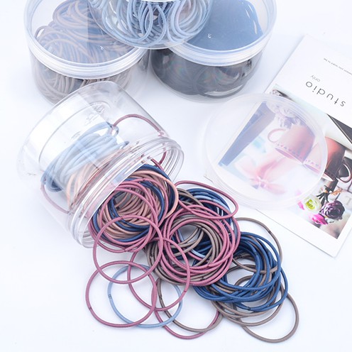 Set Chun Buộc Tóc Hộp Tròn Cực Nhiều Cho Bạn Gái ( 100c/1 Hộp) - Chun Hộp Tròn 100Dây