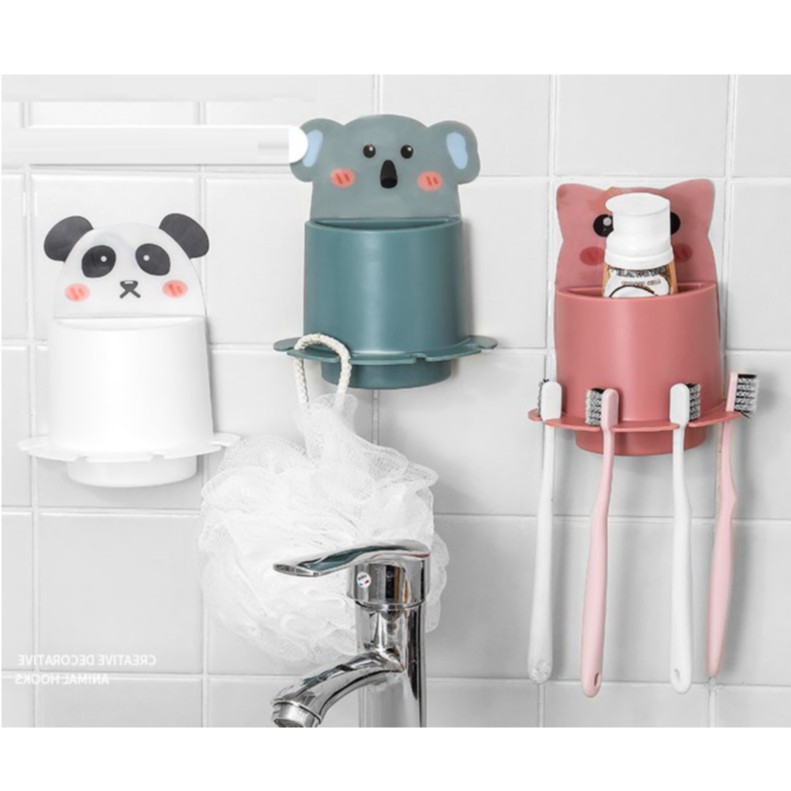Kệ Dán Tường Tiện Dụng Hình Thú Dễ Thương - Kệ Dán Tường Nhà Tắm Hình Thú Gấu Hổ Heo - Khay Gài Bàn Chải - Khay Hình Thú