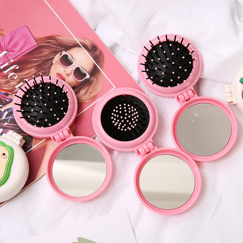 Lược Gấp Kèm Gương Mini Phong Cách Hàn Quốc Dễ Thương - Shop Giao Mẫu Ngẫu Nhiên - Lược Gương Tròn