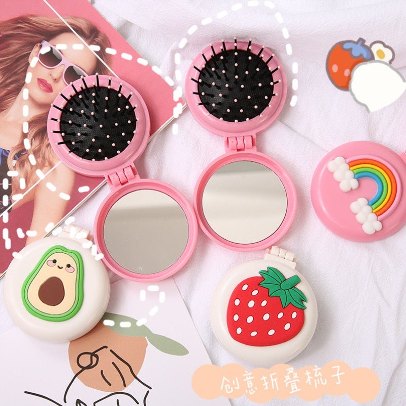 Lược Gấp Kèm Gương Mini Phong Cách Hàn Quốc Dễ Thương - Shop Giao Mẫu Ngẫu Nhiên - Lược Gương Tròn