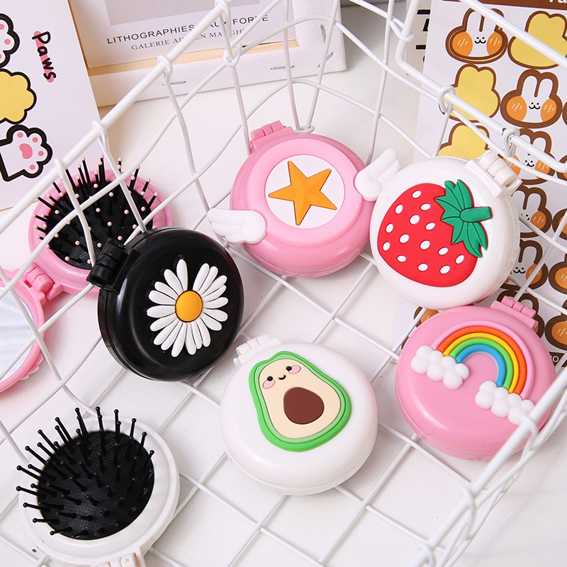 Lược Gấp Kèm Gương Mini Phong Cách Hàn Quốc Dễ Thương - Shop Giao Mẫu Ngẫu Nhiên - Lược Gương Tròn