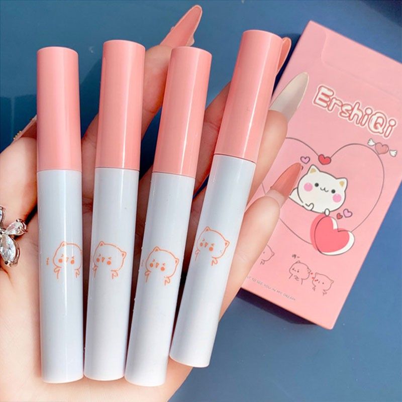 Set 4 Son Kem Lì ErShiQi Mèo Cute Fluffy Lip Glaze Mã T27576 - Set 4 Mèo ERSHIQI
