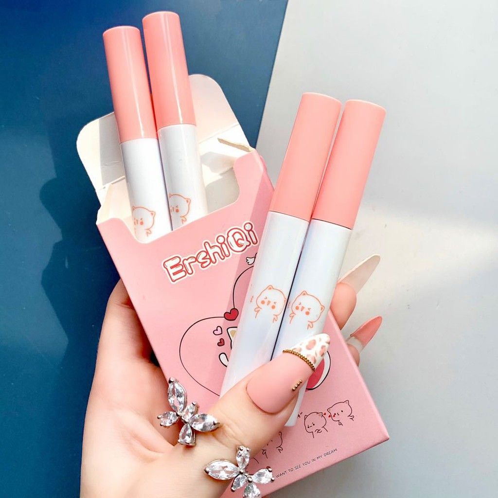 Set 4 Son Kem Lì ErShiQi Mèo Cute Fluffy Lip Glaze Mã T27576 - Set 4 Mèo ERSHIQI
