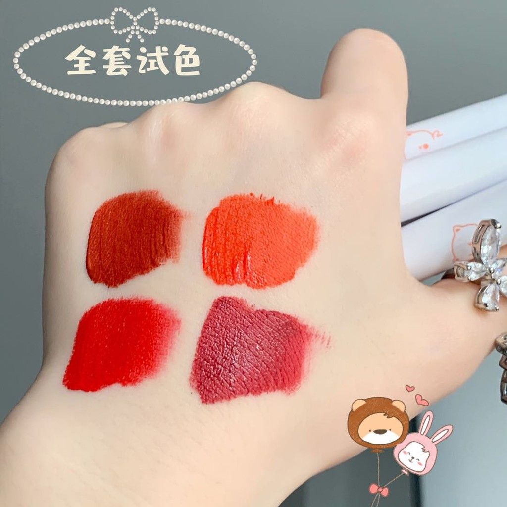 Set 4 Son Kem Lì ErShiQi Mèo Cute Fluffy Lip Glaze Mã T27576 - Set 4 Mèo ERSHIQI