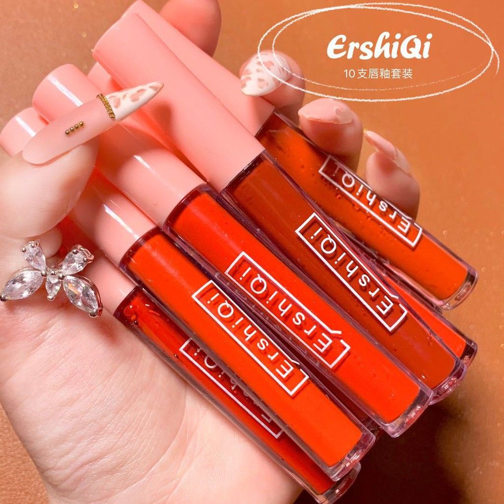 Set 10 Son Kem Lì ErShiQi Gấu Vịt Matte Matte Lip Glaze Cute Siêu Hot Siêu Rẻ Vị Hoa Quả - Set 10 Son ErSHIQI