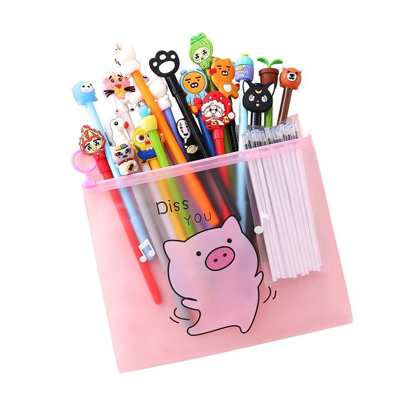 Set 20 Bút Bi Mực Nước Cute Ngòi 0.5mm Tặng Kèm Túi Zip - Set 20 Bút + Túi Zip