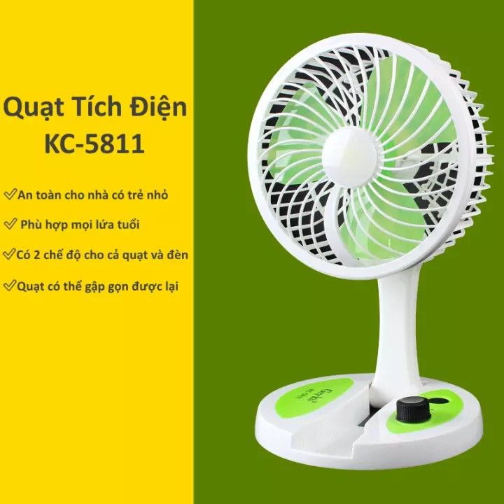Quạt Tích Điện Gấp Gọn Có Đèn LED KC-5811 - Quạt KC5811