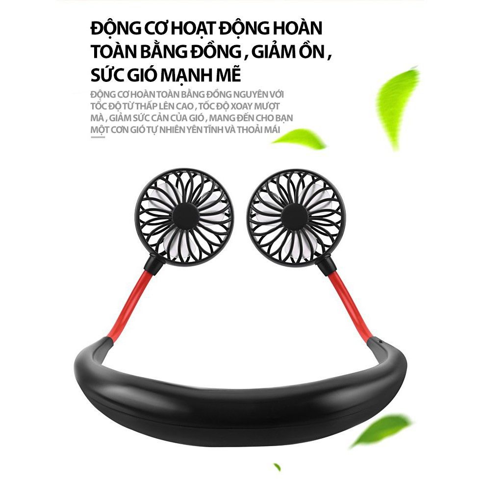 Quạt Đeo Cổ 2 Cánh Quạt 2 Bên Phù Hợp Người Tập Thể Thao Hoặc Thường Xuyên Phải Ra Ngoài - Giao Màu Ngẫu Nhiên - Quạt Đeo Cổ
