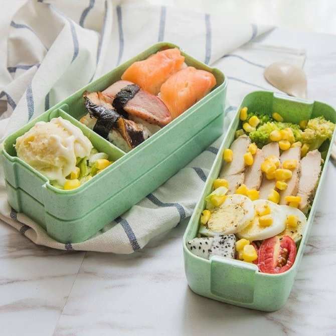 Hộp Cơm Lúa Mạch 3 Ngăn Kèm Thìa Dĩa
