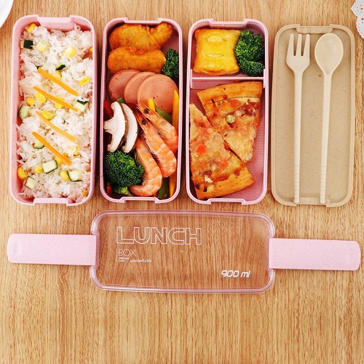 Hộp Cơm Lúa Mạch 3 Ngăn Kèm Thìa Dĩa