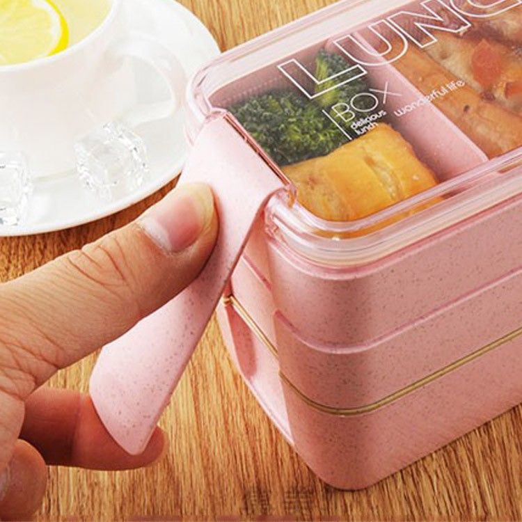 Hộp Cơm Lúa Mạch 3 Ngăn Kèm Thìa Dĩa