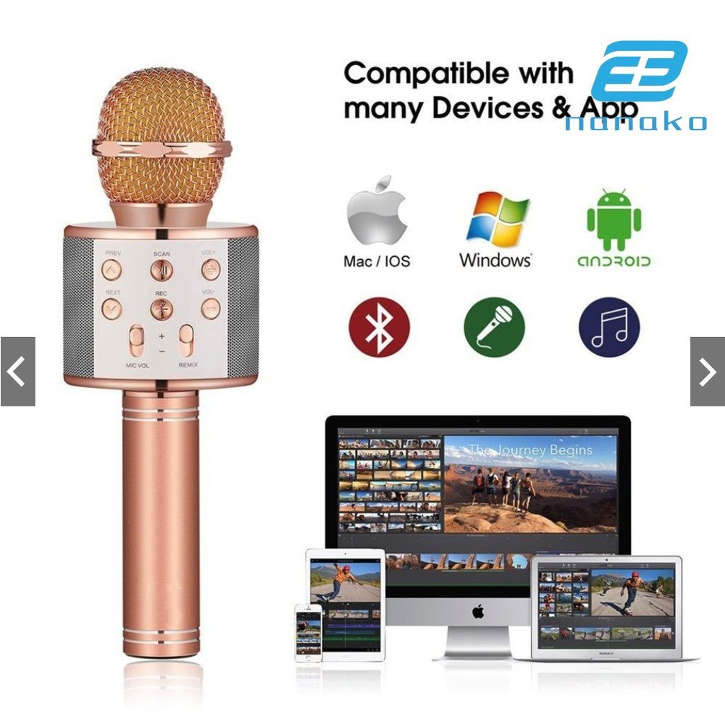 Mic Hát Karaoke Kèm Loa Bluetooth WS-858 Đa Năng