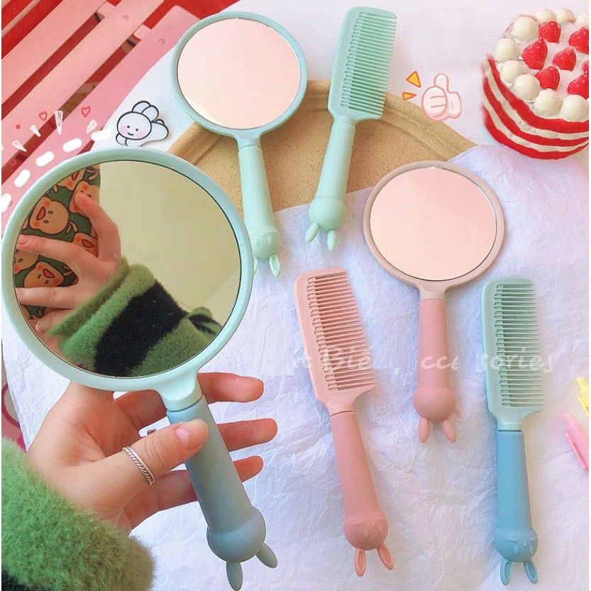 Set Gương Lược Heo Thỏ Trang Điểm Cute
