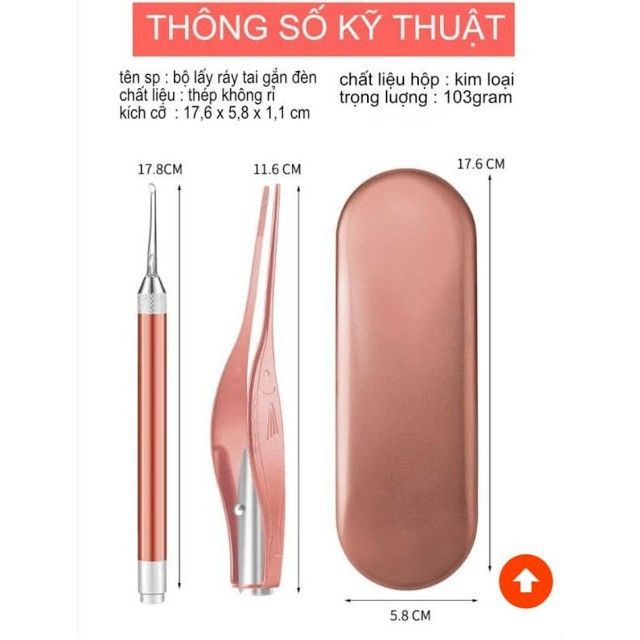 Set Dụng Cụ Lấy Ráy Tai 3in1 Có Đèn
