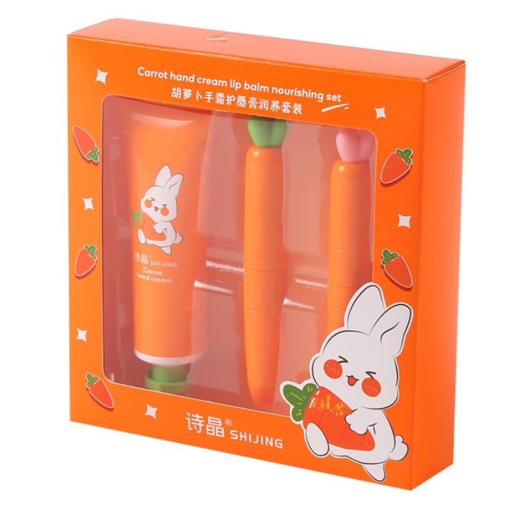 Set Kem Tay Kèm 2 Son Dưỡng Thỏ Cà Rốt SHIJING(Hộp Cam)