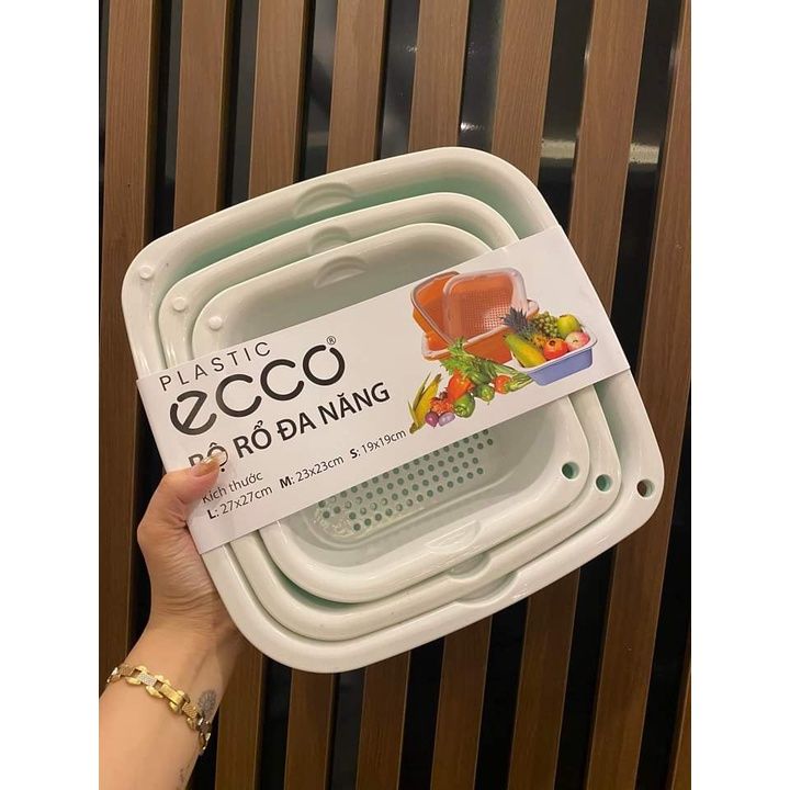 Set 3 Bộ Rổ Chậu Nhựa To Nhỏ Nhà Bếp ECCO(3 RỔ + 3 CHẬU)