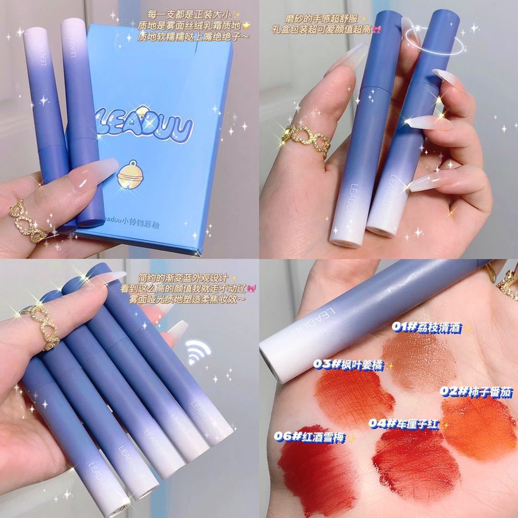 Set 5 Son Kem Lì LEADUU Vòng Cổ Đô Rê Mon(Hộp Giấy)