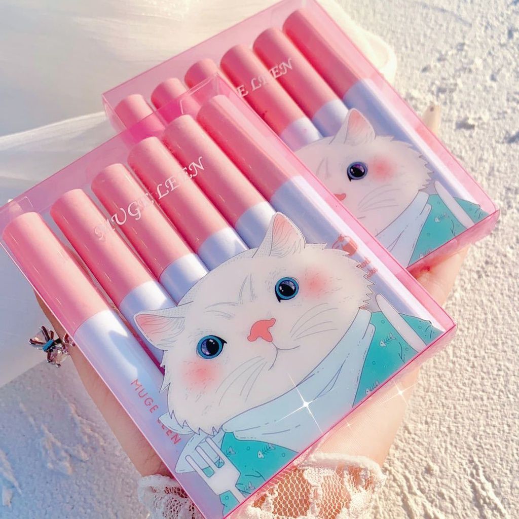 Set 6 Son Kem Lì MUGE LEEN Mèo Trắng