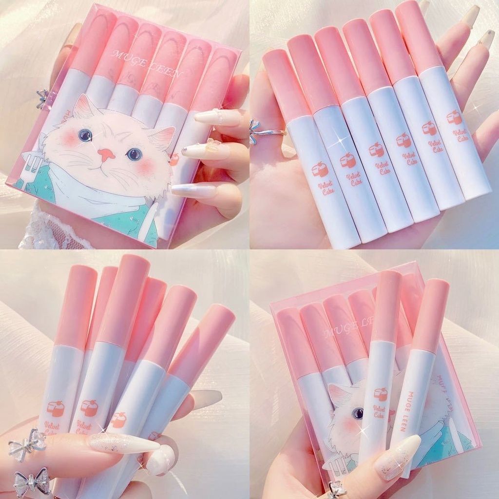 Set 6 Son Kem Lì MUGE LEEN Mèo Trắng